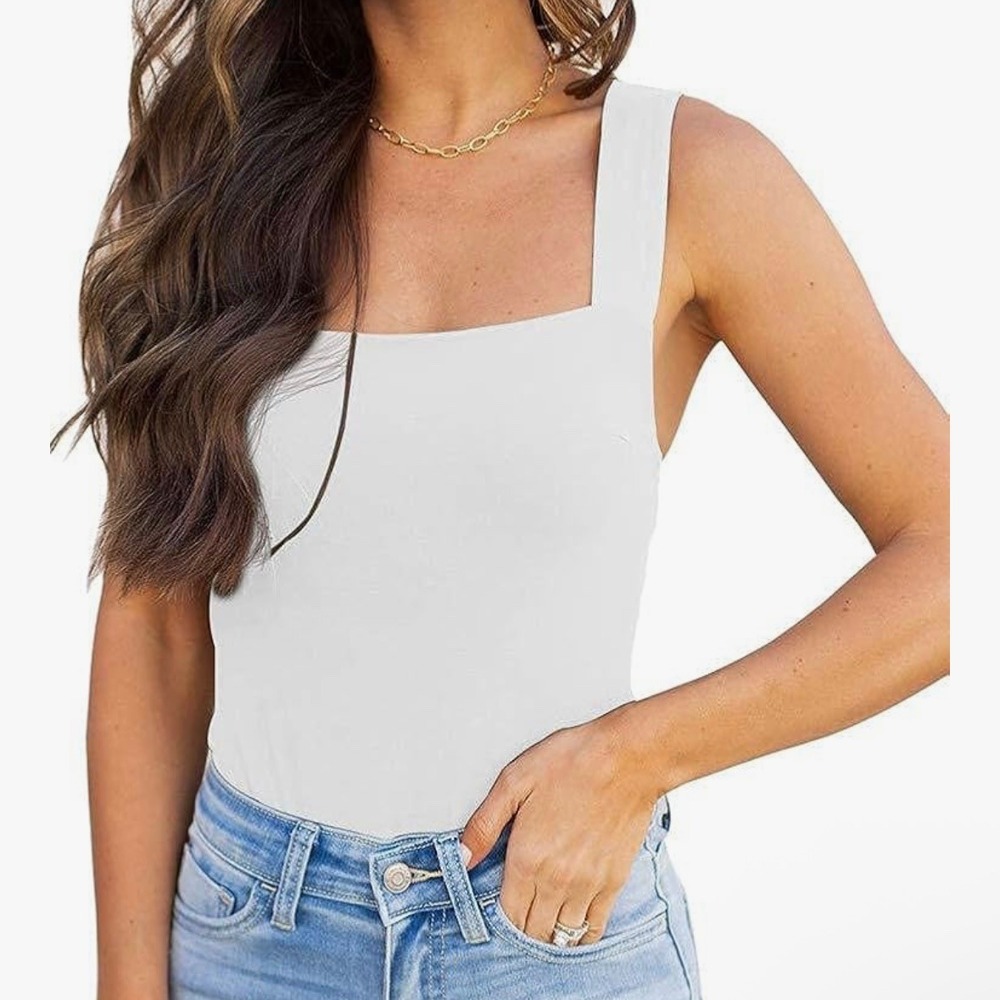 REORIA Butsmooth Women's Basic Sexy Square Neck‎ Tank Top Bodysuit Small